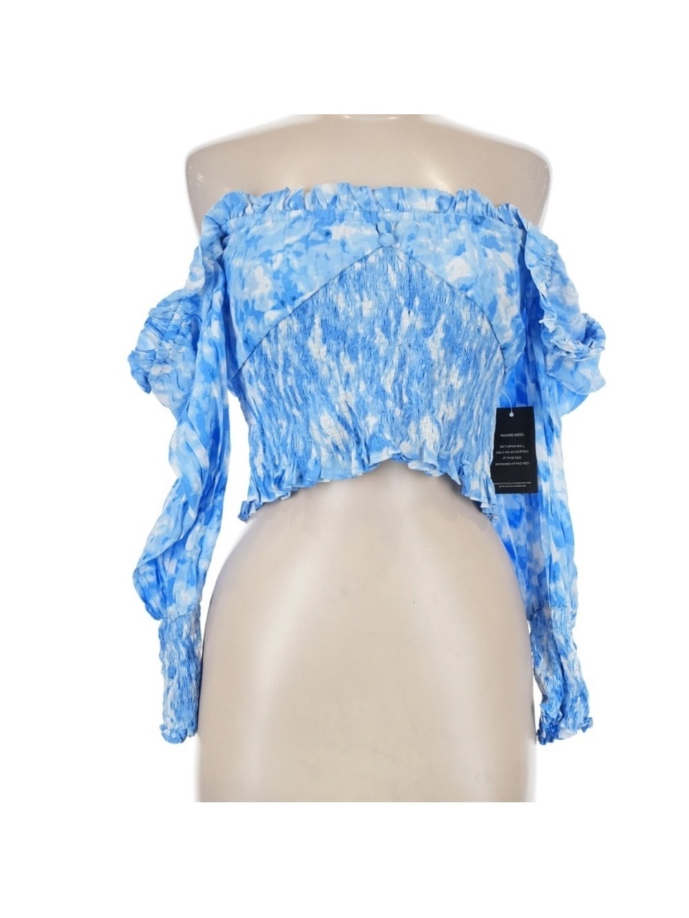 Faithfull The Brand Willow Smocked Blue Floral Top Puff Sleeve Square Neck 8 NWT - Picture 2 of 7